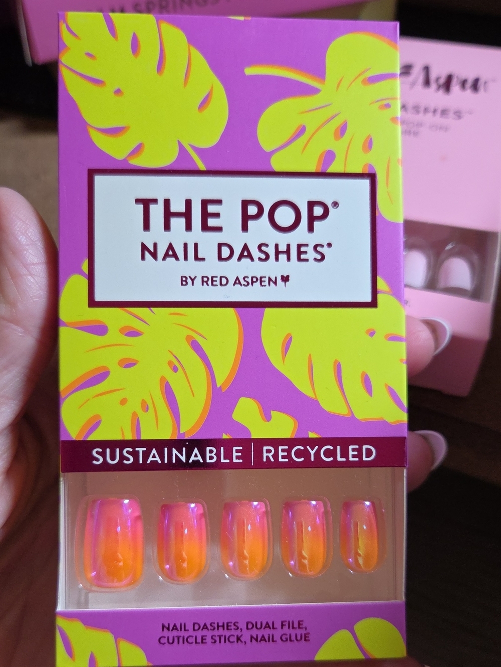 Red Aspen Nail Dashes Pink & Orange Ombre Press-On Nails  Private Island Odalis